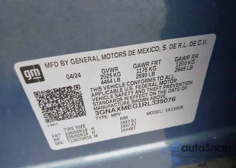 2024 Chevrolet Equinox Fwd Rs z USA, uszkodzony, nr VIN 3GNAXMEG1RL335076